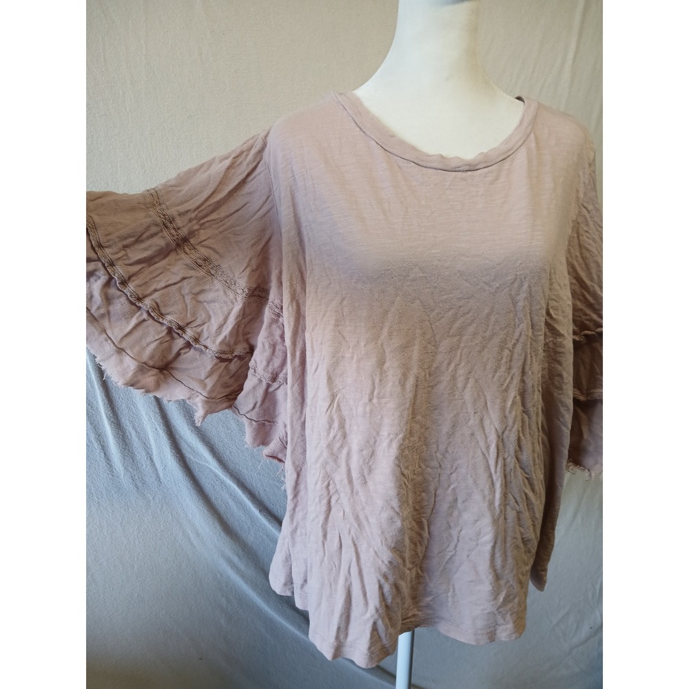Susina muave pink Ruffle sleeve top lagenlook peasent boho romatic